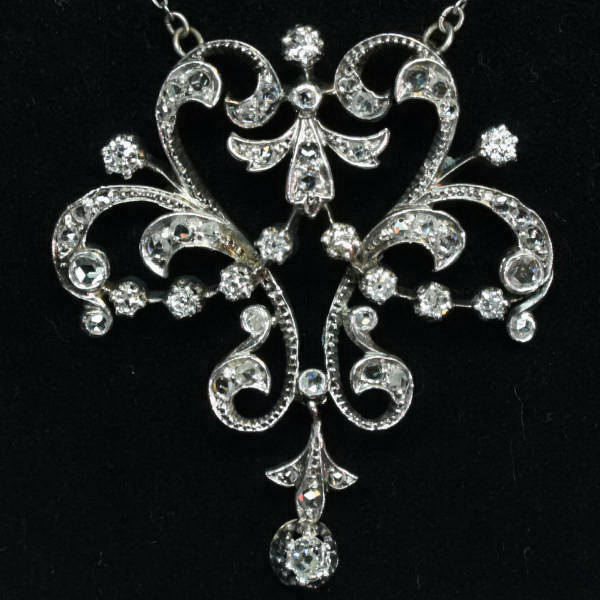 Victorian diamond Matinee necklace, floral design, Images by Adin Antique Jewelry.